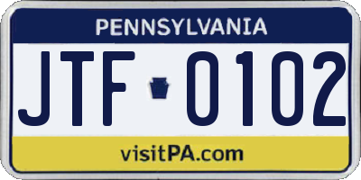 PA license plate JTF0102