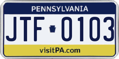 PA license plate JTF0103