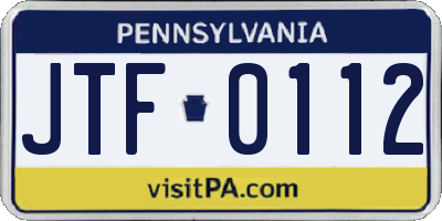 PA license plate JTF0112