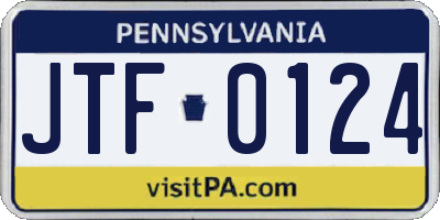 PA license plate JTF0124