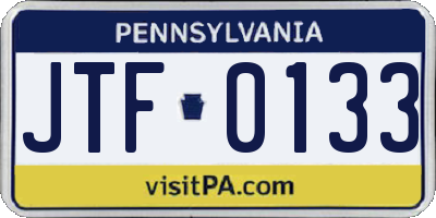 PA license plate JTF0133