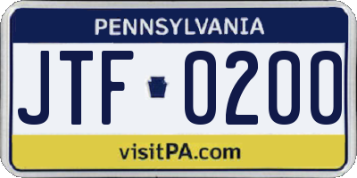 PA license plate JTF0200