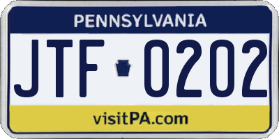 PA license plate JTF0202