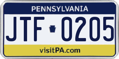 PA license plate JTF0205