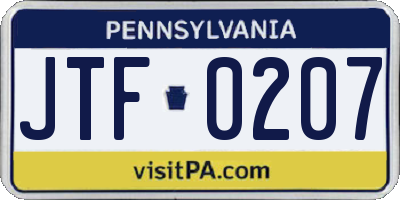 PA license plate JTF0207