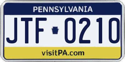 PA license plate JTF0210