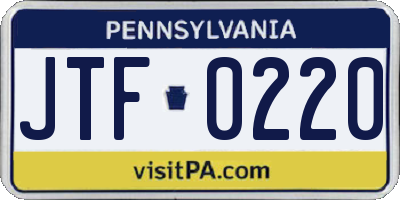 PA license plate JTF0220
