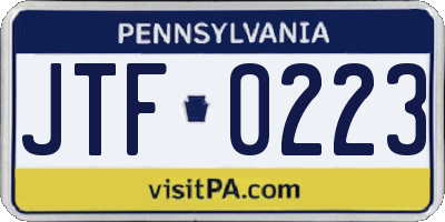 PA license plate JTF0223