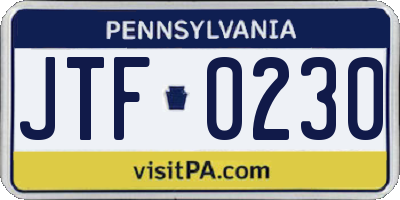 PA license plate JTF0230