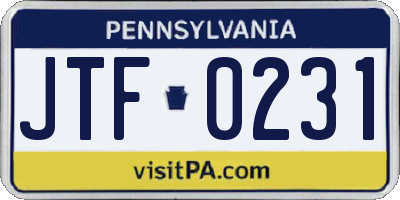 PA license plate JTF0231