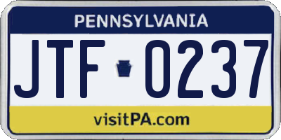 PA license plate JTF0237