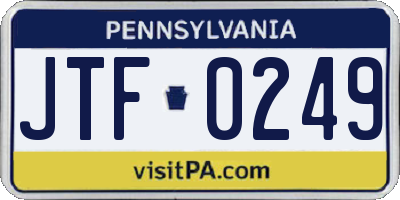 PA license plate JTF0249