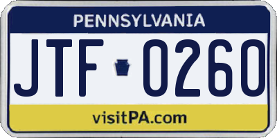 PA license plate JTF0260