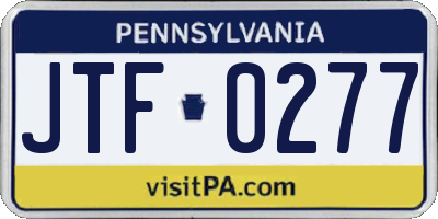 PA license plate JTF0277