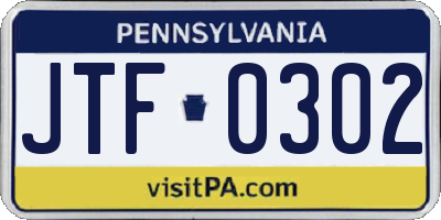 PA license plate JTF0302
