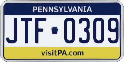 PA license plate JTF0309