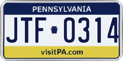 PA license plate JTF0314