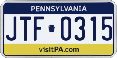 PA license plate JTF0315