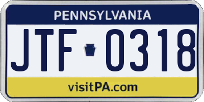 PA license plate JTF0318