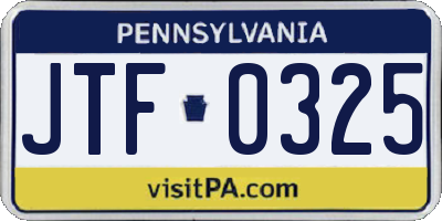 PA license plate JTF0325