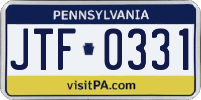 PA license plate JTF0331