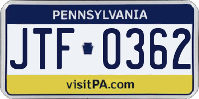 PA license plate JTF0362