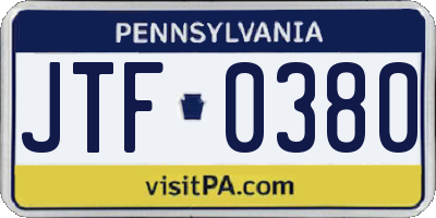 PA license plate JTF0380