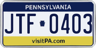 PA license plate JTF0403