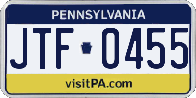 PA license plate JTF0455