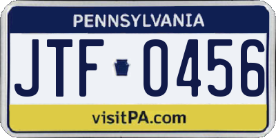PA license plate JTF0456