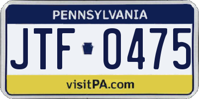 PA license plate JTF0475