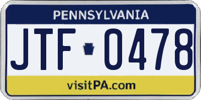 PA license plate JTF0478