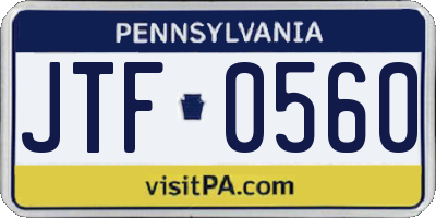 PA license plate JTF0560