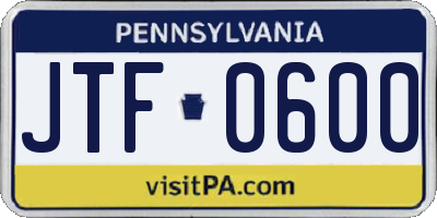 PA license plate JTF0600
