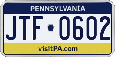 PA license plate JTF0602