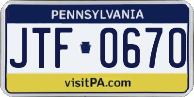 PA license plate JTF0670
