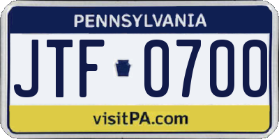 PA license plate JTF0700