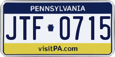 PA license plate JTF0715