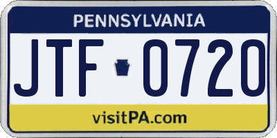 PA license plate JTF0720