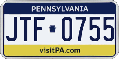 PA license plate JTF0755