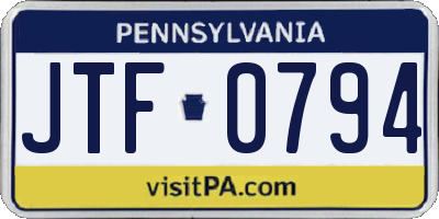 PA license plate JTF0794