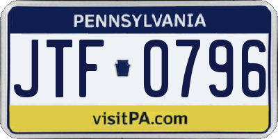PA license plate JTF0796