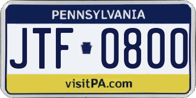 PA license plate JTF0800