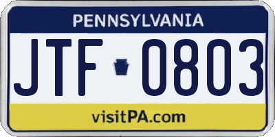 PA license plate JTF0803
