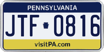 PA license plate JTF0816