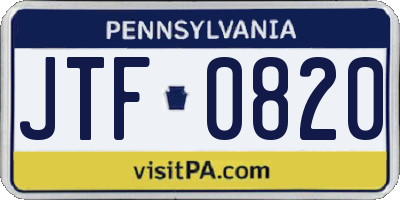PA license plate JTF0820
