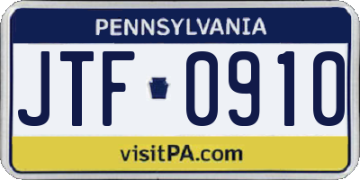 PA license plate JTF0910