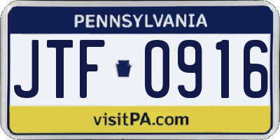 PA license plate JTF0916