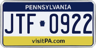 PA license plate JTF0922