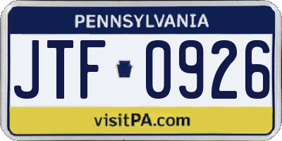 PA license plate JTF0926